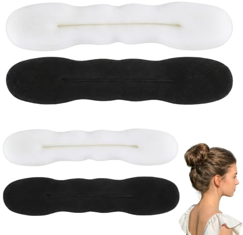 Hair Bun Maker, 4 Stück Upgraded Haarhalter Schwamm Clips für Einfaches Styling, Beige und Schwarz Donut Brötchen Werkzeuge für Vielseitige Frisuren