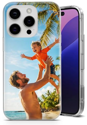 Personalised Phone Case for iPhone - Custom Photo Memory Collage 1-6 Photos with Name & Date - Clear TPU or Hybrid Upgrade - EU Printed Gift | Design Your Own - Upload Any Photo