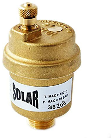 Solar Schnellentlüfter 3/8 aus Messing | Automatischer Entlüfter für Solaranlagen | Für Wasser & Glykol | Bis 160 °C & 10 bar | Zuverlässige Entlüftung