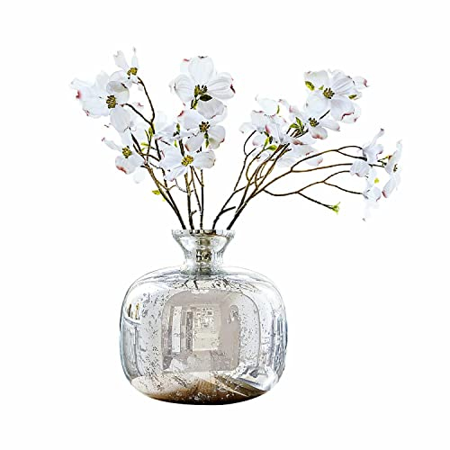 Loberon Vase Jaxon, mundgeblasen, bauchige Apfelform, Bauernsilber, für Kunstblumen oder getrocknete Bouquets, Blumenvase, Wohn-Accessoire, Glas, Silber