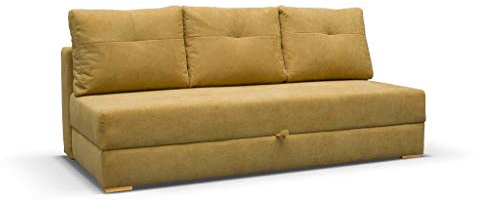 mb-moebel Sofa mit Schlaffunktion und Bettkasten, Couch für Wohnzimmer, Schlafsofa Federkern Sofagarnitur Polstersofa Wohnlandschaft mit Bettfunktion - 203x99x92cm - VARDO (Gelb)