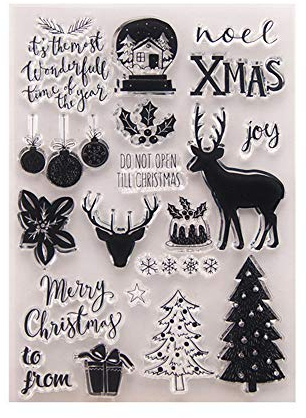 arriettycraft Merry Christmas Tree Decor Hirsch Elch Noel Joy Clear Stempel für Karten Basteln Dekoration und Scrapbooking Gummistempel zum Basteln