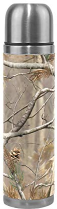FANTAZIO Isolierflasche Thermoskanne Camouflage Druck echte Bäume Thermosflasche für heiße Flüssigkeiten