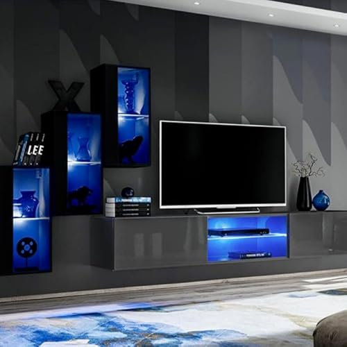 Paris Prix Ensemble Meuble TV Switch XXII 210cm Noir & Gris