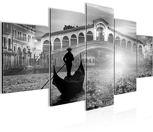 Runa Art - Bilder Venedig Italien 200 x 100 cm 5 Teilig XXL Wanddekoration Design Schwarz Weiss 006651c