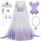 New front Déguisement Princesse Elsa Fille Robe de Princesse Reines des Neiges 2 Manches Longues Costume et Accessoires Noël Halloween Anniversaire Robe de Cosplay Couronne Baguette,Violet,110