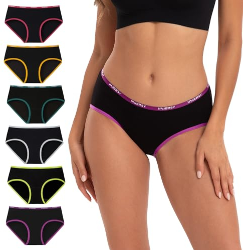 INNERSY Culotte Femme Coton Confortable Respirant Shorties Chic Logo Noir sous-vêtements Lot de 6 (L, Noir Coloré)