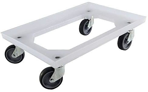 Karton EU Transportroller für Boxen 60 x 40 cm, Transparent Platform mit 4 Lenkrollen, ohne Bremse, 300 kg Tragfähigkeit, Kunststoff, Rollwagen