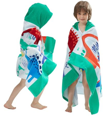 BANGSAUR Kinder-Badetuch mit Kapuze, 100% Baumwolle, 127x 76cm Wickel, Kinder, Kleinkinder, Mädchen, Jungen, 3–12 Jahre (Dinosaurier N)