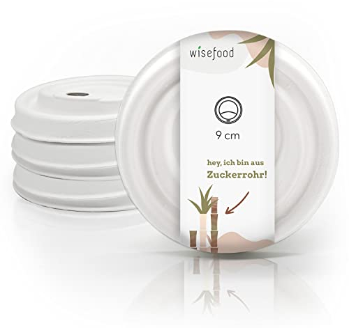 wisefood Zuckerrohr Kaffeebecher Deckel - 50 Stück Coffee to Go Deckel ∅ 90mm - Einweg Kaffeedeckel weiß passend für 300ml Becher - Biologisch abbaubarer Deckel aus Bagasse ohne PLA/PE