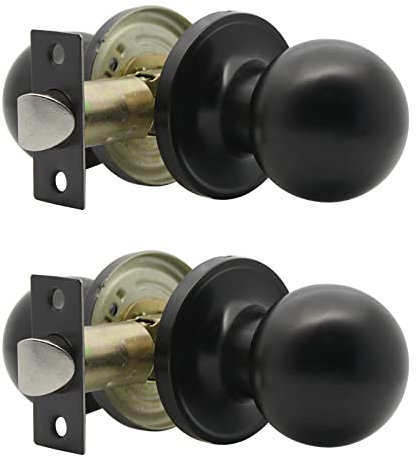 Probrico 2 Pack Black Door Knobs, Round Door Handles, Black Door Knobs for Interior Doors, Internal Door Knobs with Latch