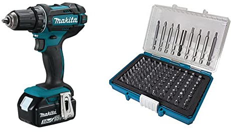 Makita DDF482RFJ Akku-Bohrschrauber 18 V, 54 W, Schwarz, Blau & P-81050 Bit-Box 99-teilig