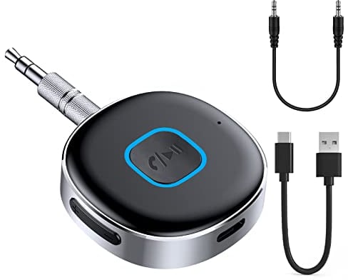 iJiZuo Mini Bluetooth 5.0 Receiver for Car Stereo/Home Stereo/Speaker/Wired Headphones, 3.5mm Jack Car Bluetooth Adapter, Hands-free Calls, Dual Connection