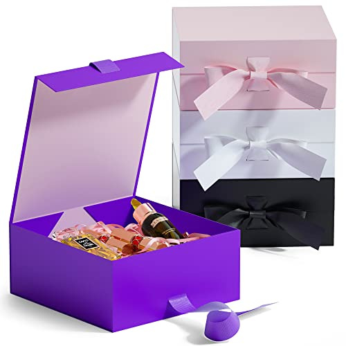 GIFTSAY Magnetisk presentask för presenter 18 x 18 x 7,5 cm, små presentaskar lila med lock för gåvor, papper bröllop presentlådor, födelsedagspresent bulk, festlådor