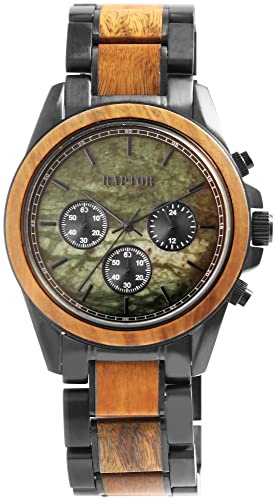 Raptor Chiko Herren-Uhr Chronograph Holz Marmor Edelstahl Analog Quarz RA20369 (Sandelholz schwarz)