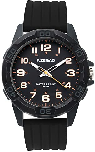 F.ZEGAO Waterproof Watch for Swimming, 100M Easy Read Free Diving Watch, Unisex Second Hand Diver Analog Watch Men with Large Face, 45mm Diameter