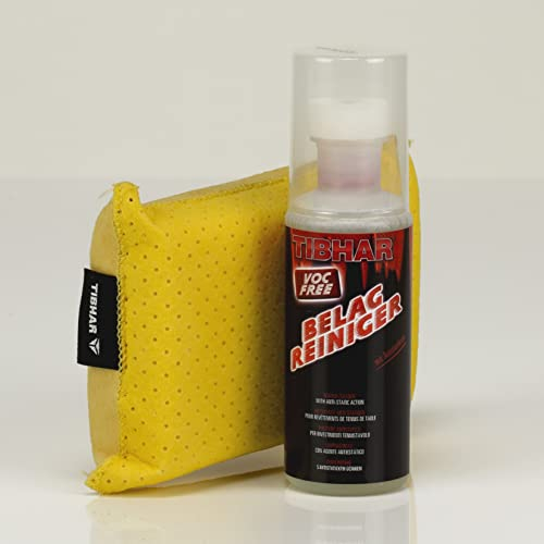 TIBHAR Tischtennis Reinigungsset | Zubehör | Belag-Reiniger Mit Schwammaufträger Und Reinigungsschwamm | 100ml