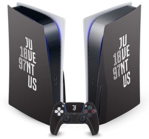 Head Case Designs Offizielle Juventus Football Club Typographie Kunst Vinyl Frontplatte Haut Gaming Aufkleber kompatibel mit Sony PlayStation 5 PS5 Disc Edition Console & DualSense Controller
