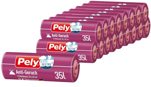 Pely Zugband Müllbeutel Anti Geruch 35 Liter- klimaneutralisiert durch Kompensation, Vorteilspack 17 x 12 Stück