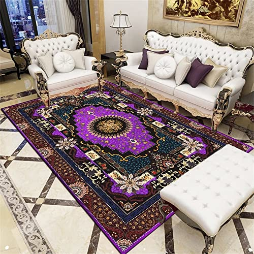 RUGMRZ Area Rug Teppich Quadratisch Webteppich Lila Blumen rechteckige Retro-Teppich Wohnzimmer Heim Dekoration rutsch fest 140 x 200 cm