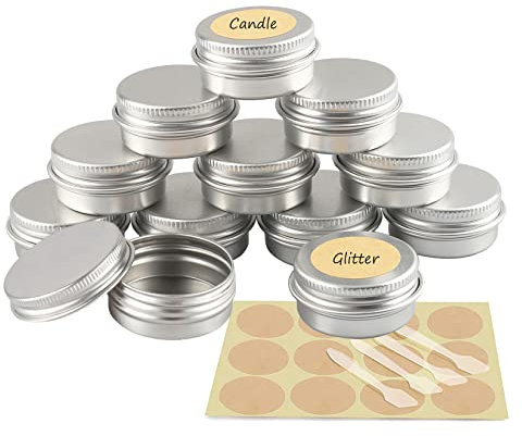 YANCAER 24 Piezas Tarros de Aluminio con Tapa Rosca 10ml Plata - D35mm x H17mm, Tarros Cosméticos Vacios, Latas de Aluminio Cosmetica Envases Viaje para Bálsamo Labial, Loción, Crema, Velas