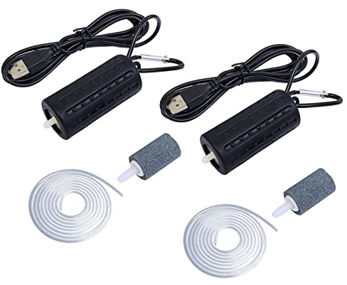 2 Sets Mini USB Fish Tank Aquarium Air Pump Super Silent Oxygen Air Pump Air Aerator Pump Energy Saving Oxygen with Air Stone and Single Outlet Silicone Tube 1W