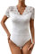 GORGLITTER Damen Body Durchsichtig Spitzen Bodysuit Oberteil Trachtenbody Spitzenbody Party Bodys Dirndlbody V-Ausschnitt Weiß M