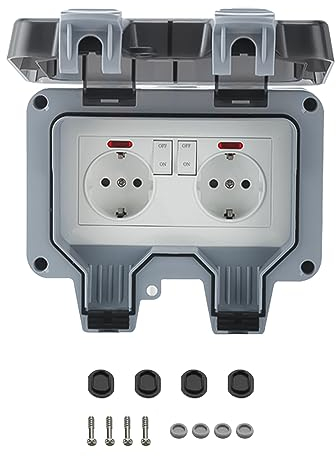Aussensteckdose IP66 Steckdose mit Elektrische Wasserdichte Wandsteckdose Aussensteckdose Aufputz Schutzkontakt Outdoor Garten Steckdose Aussenbereich Wasserdicht (Doppelt)