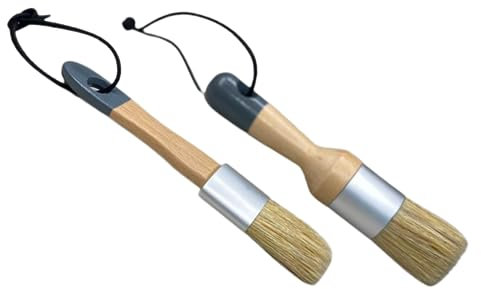 Kreidewachs-Pinsel - 2 Stück 1 flache Pinsel für Möbelmalerei 1 runder Kreidewachs - Borstenpinsel Set geeignet mit jeder Kreidefarbe Wachs - Wohnkultur - Schränke - Schablone