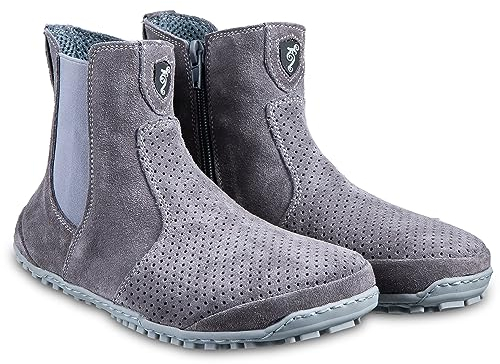 Magical Shoes Leder Barfußschuhe Damen, Chelsea Boots mit Reissverschluss, Halbstiefel flach, Barfußstiefel, Stiefelletten minimalistisch, Handgemacht in der EU, Gr. 38, Grau, Lupino Spring