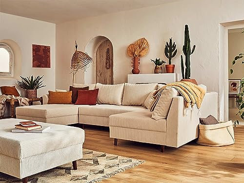 Lisa Design Rune – Wohnlandschaft rechts – 7-Sitzer – mit hocker – aus Cord Beige