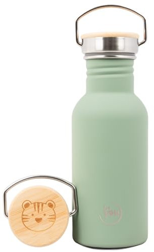 for you Trinkflasche für Kinder - Edelstahl 500 ml - Langlebige Trinkflasche für Kinder einwandig, mit Bambusdeckel - 100% frei von BPA & Weichmacher - spülmaschinengeeignet (Mint Tiger)