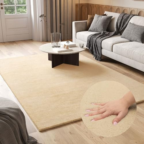 TAPISO Cuddle Teppich Hochflor Langflor Beige Shaggy Einfarbig rutschfest Waschbar Wohnzimmer Schlafzimmer Kinderzimmer ÖKOTEX 240 x 340 cm