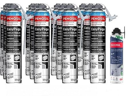 Mousse polyuréthane adhésive universelle EasyColle avec canule 12 flacons de 750 ml Gris + nettoyant Penosil (12 flacons EasyColle + nettoyant Penosil)