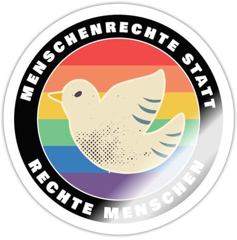 Spreadshirt Menschenrechte Statt Rechte Menschen Bunte Taube Sticker Aufkleber, 10 x 10 cm, Weiß glänzend