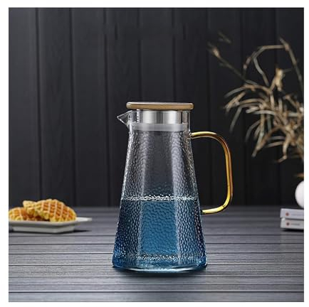 DPCDAN Jarra de Vidrio Azul, Jarra de Agua con Tapa y asa, Jarra de borosilicato Resistente al Calor, Tetera para Botella de Agua fría de Jugo/Leche