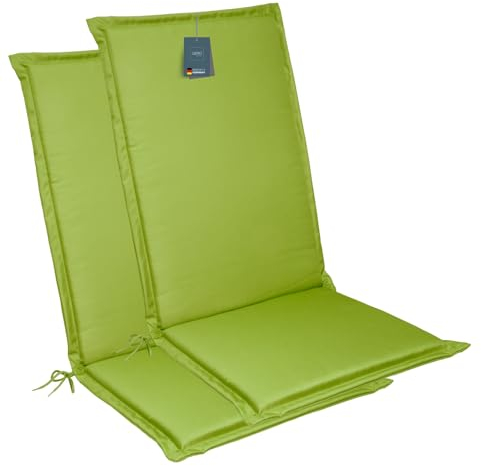 LILENO HOME Gartenstuhl Auflagen [2er Set - Hochlehner] in Apfelgrün - Bequeme Liegen als Sitzauflagen für Gartenmöbel - Stuhlkissen für Gartenstühle und Klappstühle MIA
