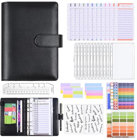 A6 Binder Budget, Budget Planner Deutsch, Haushaltsbuch mit Geldfächer, Organizer Budget Planer mit 12 Bargeldumschlägen und Budgetblättern Loseblatt Notizbuch für Reisen Tagebuch und Geschenk