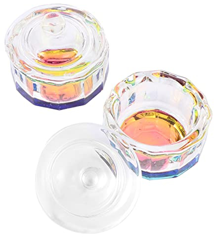Healvian 2 Piezas vaso de cristal de uñas plato de líquido de uñas de acrílico de monómero plato dappen para acrílico Tazón de acrílico para uñas vasos de vidrio taza de uñas de cristal