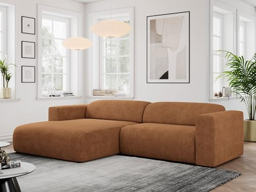 MKS MEBLE Ecksofa, Sofa L-Form, Wohnlandschaft L-Form, Modern Design Couch, Sofagarnitur, Couchgarnitur, Polsterecke - Pasadena -Orange Struktur - Links Seite