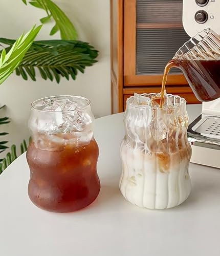 2 confezioni da 530 ml/640 ml, bicchieri in vetro Ripple, vintage, bolla drinking Glasses Tumblers, tazze in vetro carino Ripple modellato per cocktail, acqua, caffè, succhi di frutta, latte (YunDuo)