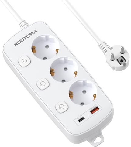 Steckdosenleiste überspannungsschutz 20W Schnellladegerät PD3.0/QC3.0 USB Steckdosenleiste Einzeln Schaltbar 3-Fach mit 1,6M Kabel (3680W 16A) Mehrfachsteckdose mit USB für Zuhause Büro Hotel Weiß