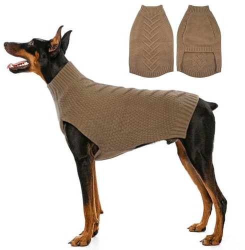 Katzinst Hundepullover, Hund Pullover für Große Hunde, Strickwaren Pulli Hund, Dickes Material Pullover Haustiermantel für Winter, Fleece Hundepullover Labrador, Khaki, 3XL