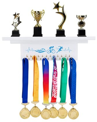 SUPERDANT Triathlon Scaffale per Trofei In Legno e Gancio per Medaglie Iron Man Supporto Da Parete Espositore per Medaglie Medaglie di Gara di Triathlon Premio Regalo Motivante