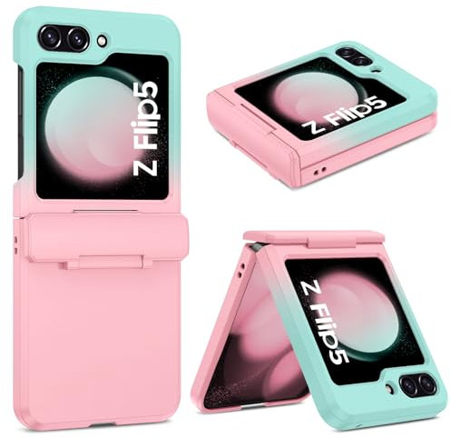 DOMAVER Case for Samsung Galaxy Z Flip5, Slim Fitwith Zipper Protection Thin TPU Anti-Slip Silicone Protective Girls Women Men Phone Cover for Samsung Z Flip5 5G, Pink-Green