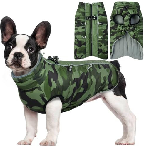 Hjyokuso Hundemantel Wasserdicht, Hundejacke Winter, Hundemantel Mit Geschirr Für Kleine Mittelgroße Grosse Hunde, Winddichte Wintermantel Hund Mit Reflektorstreifen Und ReißVerschluss - M