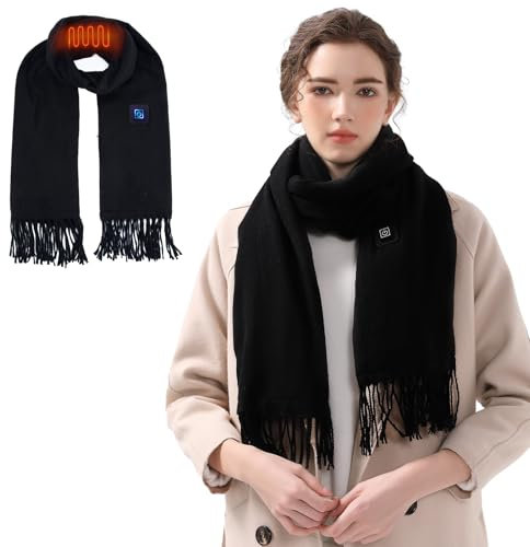 KAMEUN Heated Scarf for Women Men, Winter Electric Heat Scarves, USB Recharge Heating Wrap with 3 Heating Levels, Black Heating Pad for Neck Pain Relief Thermal Neckerchief Indoor Outdoor Use