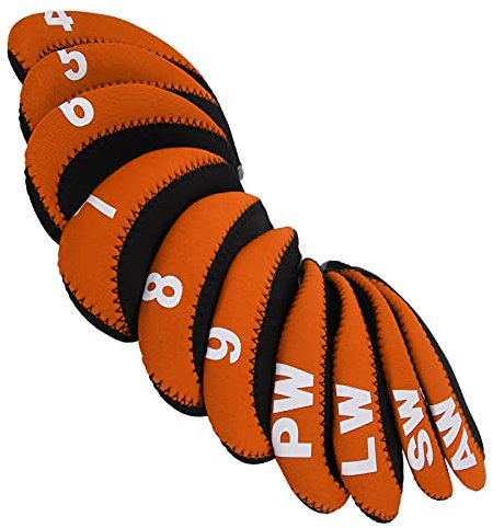 Golf Club Putter Headcover, 10Pcs 1 Set Golf Putter Protector Bag Leather Golf Club Iron Head Covers for Golfers (Orange)