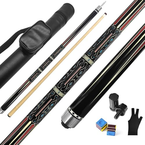 Billard Queue mit Tragbarem Hartschalenkoffer-12,5 mm Lederspitze, Kanadischer Ahorn 58“ Pool Queue,Billard Cue 19 oz/ 20 oz-Präzisionsarbeit für gerade Stöße und ausgewogene Leistung(Rot&Weiß)