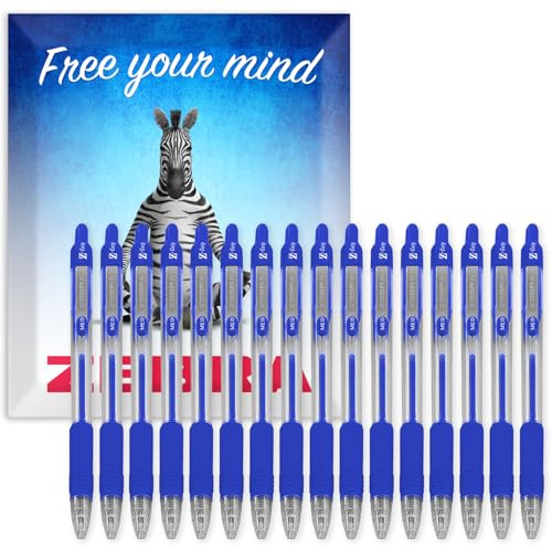 Zebra Pen Z-Grip Retractable Ballpoint Pens - 1.0mm Nib - Pack of 16 - In Envelope Gift Packaging - School, Writing, Work, Office (Blue)